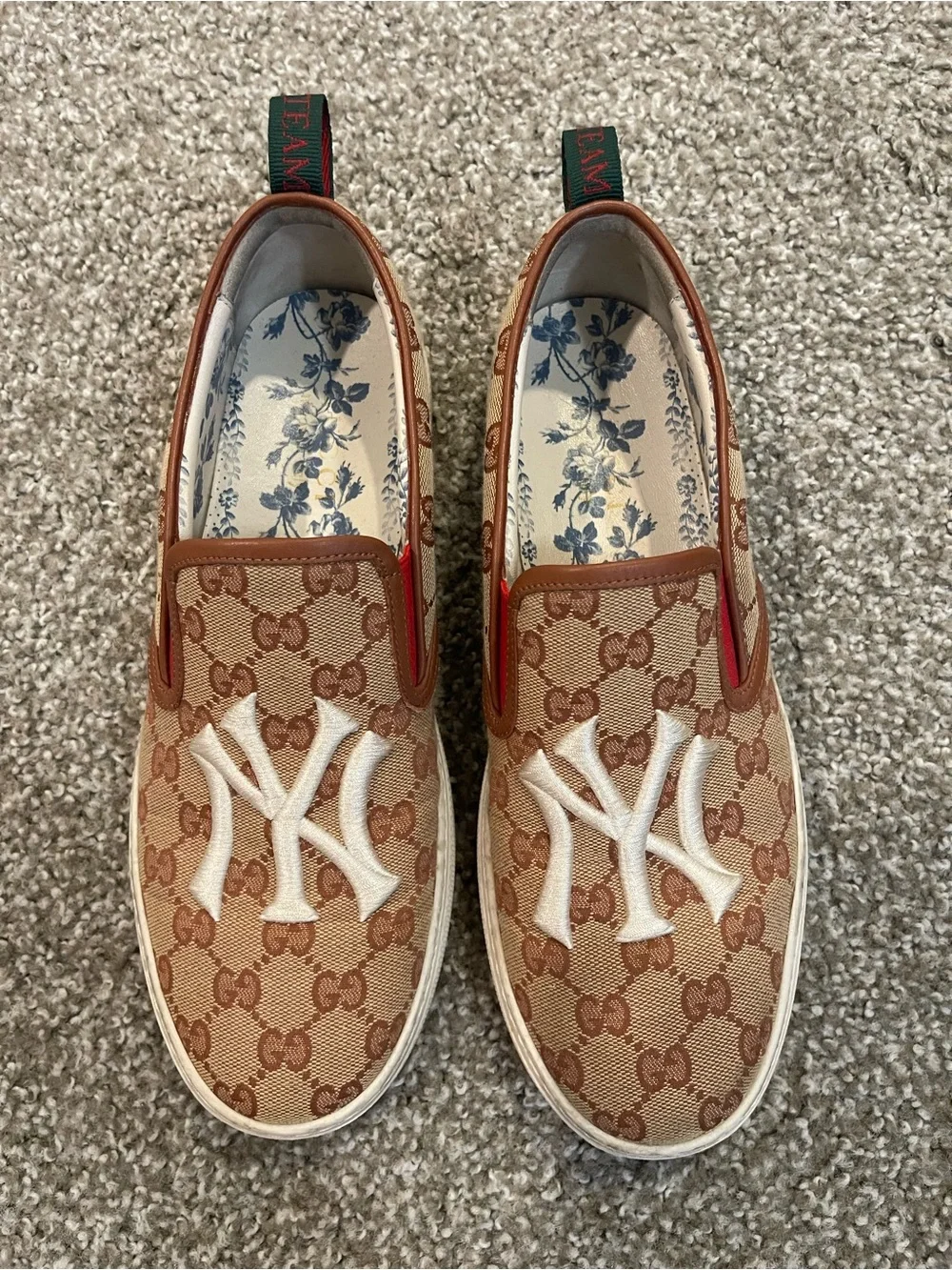 Gucci Kids Monogram Slip-On Sneakers in Beige and White